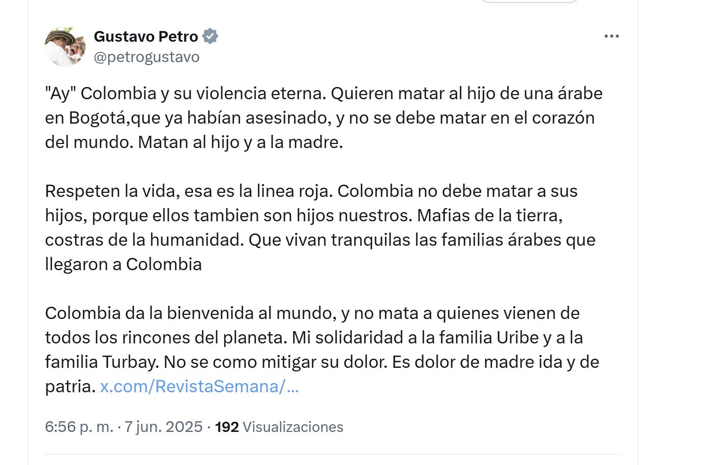 El presidente Gustavo Petro condenó el atentado contra Miguel Uribe - crédito @petrogustavo/X