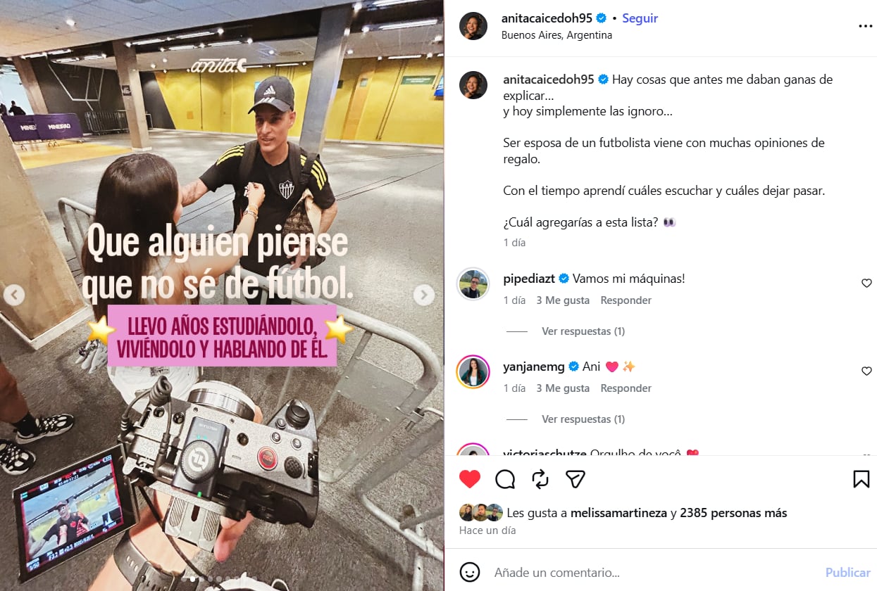 La respuesta de Ana Caicedo, pareja de Rafael Santos Borré, sobre el comentario de que las parejas de los futbolistas no saben de fútbol - crédito @anitacaicedoh95/Instagram