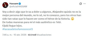 El comediante afirmó que la estrategia de los otros participantes era tan negativa que hacían ver a Estrada como el héroe - crédito @oficialHASSAM/X