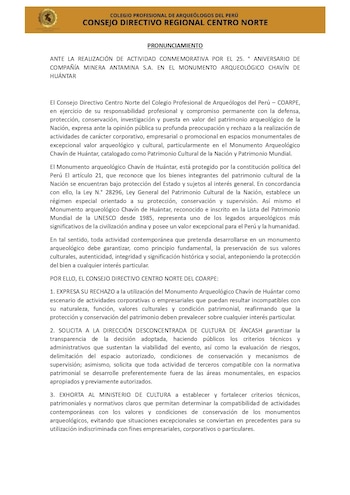 Comunicado de Coarpe Sede Departamental Ancash