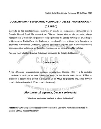 Convocatoria CENEO (Foto: Twitter/@LagarrapataS22)