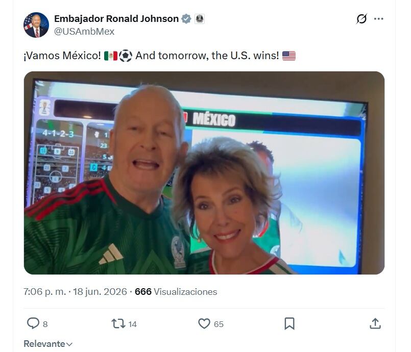 Embajador Ronald Johnson manda mensaje a México (X/ @USAmbMex)