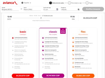 Precios en Avianca ruta Bogotá