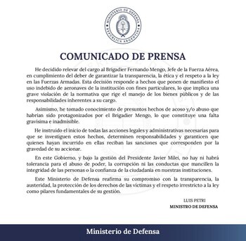 El comunicado fue publicado por