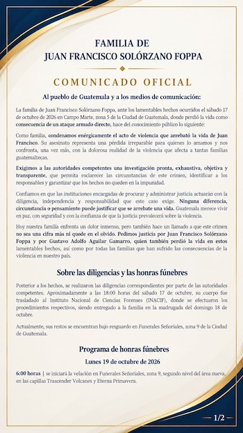 La familia de Juan Francisco Solórzano Foppa exigió a las autoridades identificar a los responsables del ataque en el Campo Marte.