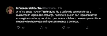 Tourista y la reacción en redes. (Twitter)
