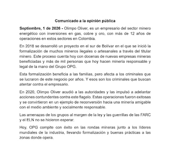 El empresario Olimpo Oliver fue amenazado por el ELN y las disidencias de las Farc - crédito Suministrado a Infobae Colombia