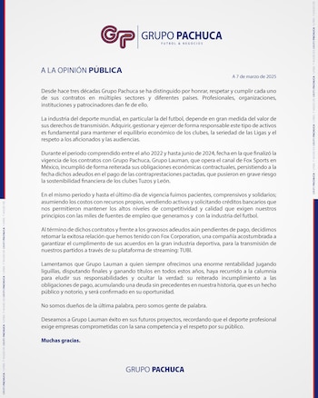 Grupo Pachuca responde a las