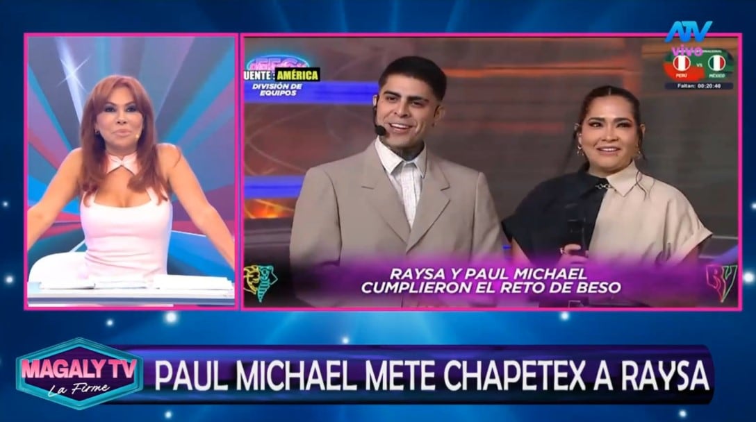 Magaly Medina analiza el beso de Paul Michael y Raiza Ortiz y cuestiona sus explicaciones: “¿Quién se les va a creer?”. Captura: Magaly TV La Firme.
