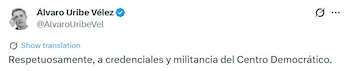 Uma mensagem de Álvaro Uribe sobre