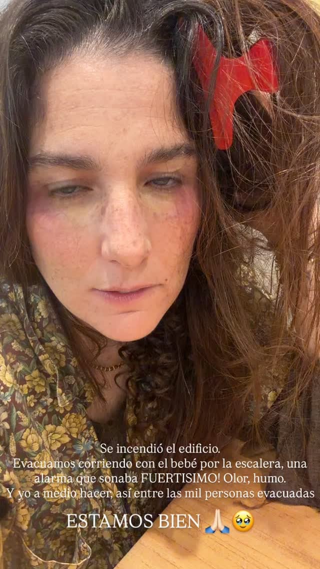 Juana Repetto relató en sus historias de Instagram que el incendio la obligó a bajar por la escalera con Timoteo