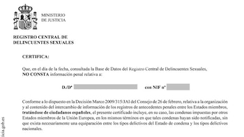 Certificado de delitos de naturaleza