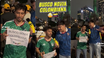 Mexicano con un cartel ha buscado novia colombiana en medio de las reuniones del mundial - crédito somosplatanitoss / TikTok