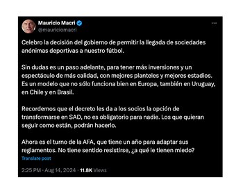 El posteo de Macri en