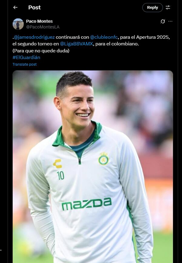El periodista informó que el colombiano se quedará en el Club León - crédito @PacoMontesLA / X