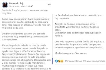 Fernando Sujo pide ayuda a