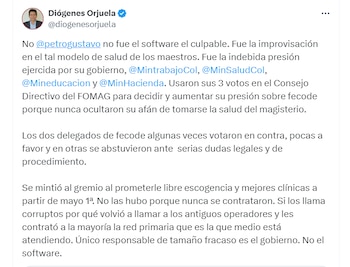 Exlíder sindical se fue contra Petro por implementación de nuevo sistema de salud para maestros - crédito @diogenesorjuela/X