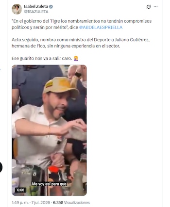 La congresista Isabel Zuleta cuestionó la designación de Juliana Gutiérrez como ministra del Deporte - crédito @ISAZULETA/X