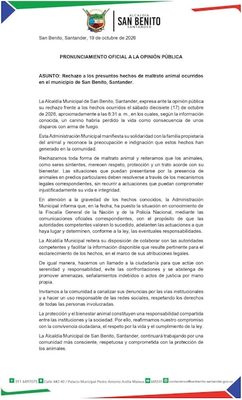 Alcaldía pidió evitar la justicia por mano propia tras muerte de un perro en Santander - crédito Redes sociales