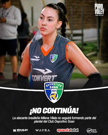 El portal 'Puro Vóley' informó que Milena Vilela no seguirá en la plantilla de Deportivo Soan.