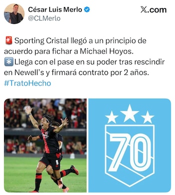Michael Hoyos llegaría a Sporting Cristal de cara al Torneo Clausura 2026.