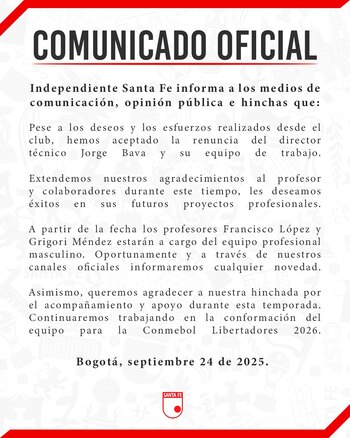 El comunicado indica que Bava