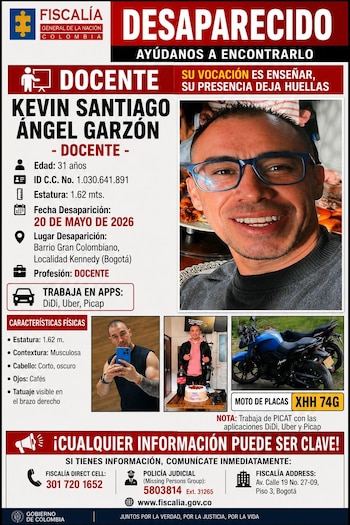 La desaparición de Kevin Santiago Ángel se registró tras perder comunicación con su familia el 20 de mayo, cuando salía de un gimnasio en Kennedy - crédito X
