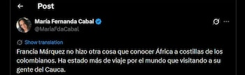 María Fernanda Cabal también criticó