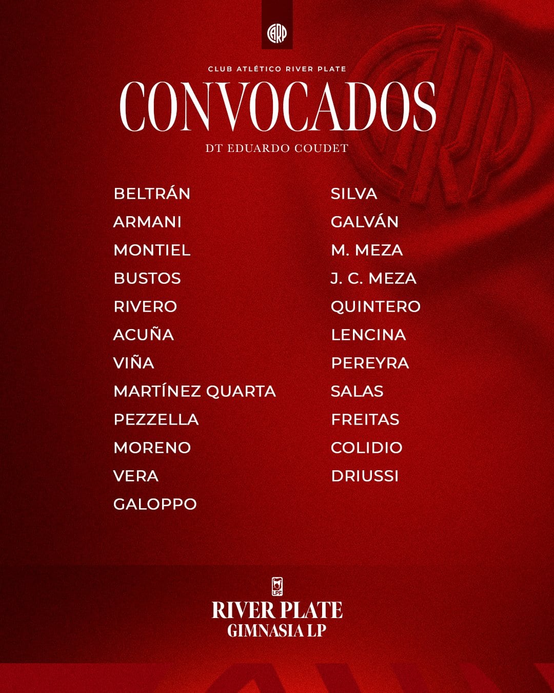 La lista de convocados de River Plate