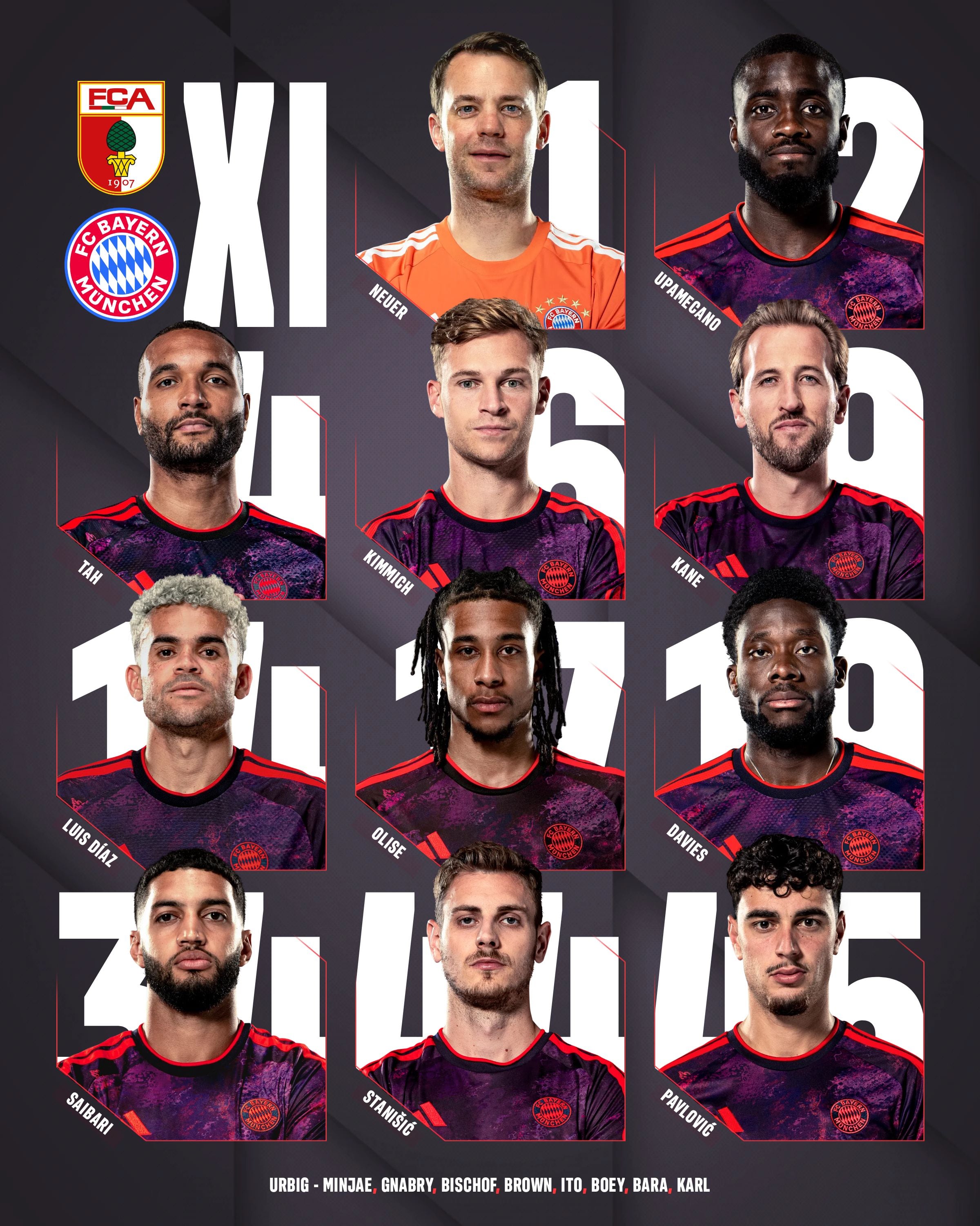Este es el once inicial que colocará Vincent Kompany en su visita al WWK Arena-crédito @FCBayern/X