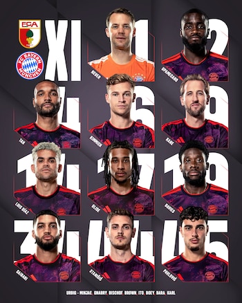Este es el once inicial que colocará Vincent Kompany en su visita al WWK Arena-crédito @FCBayern/X