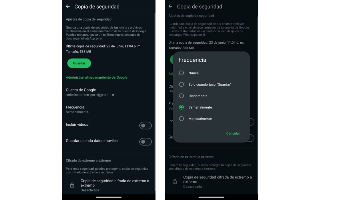 El respaldo de WhatsApp se configura desde Ajustes, Chats y Copia de seguridad, con Google Drive o iCloud. (Foto: WhatsApp)