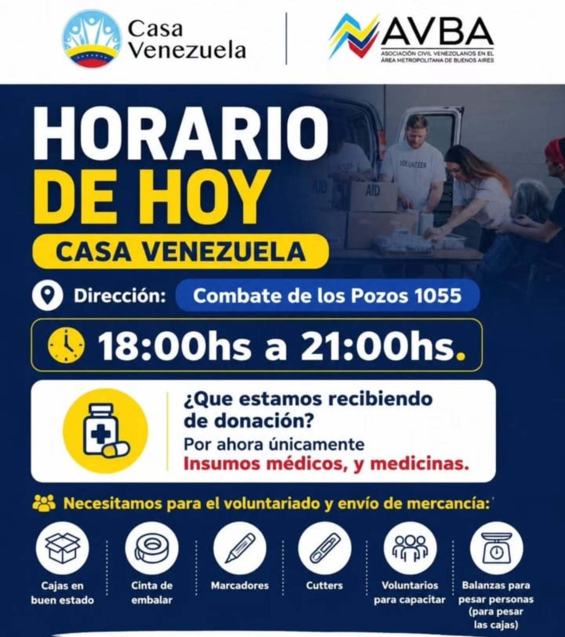 La colecta se realizó este fin de semana y tras haber completado una tonelada, serán enviados a Venezuela (foto: @avba.argentina)