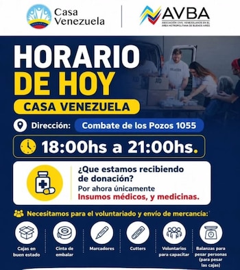 La colecta se realizó este fin de semana y tras haber completado una tonelada, serán enviados a Venezuela (foto: @avba.argentina)