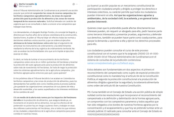 La exministra Martha Carvajalino advirtió sobre acción popular contra reservas campesinas - crédito @MCarvajalinoV/X