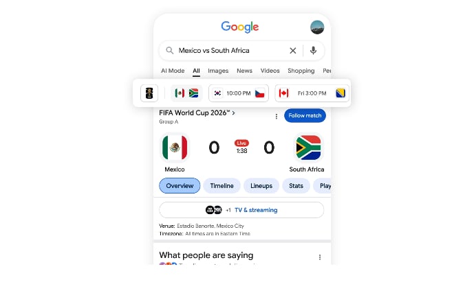 Google te permitirá seguir los partidos del Mundial 2026 en tiempo real a través de su buscador. (Google)