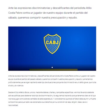 El comunicado Boca por los