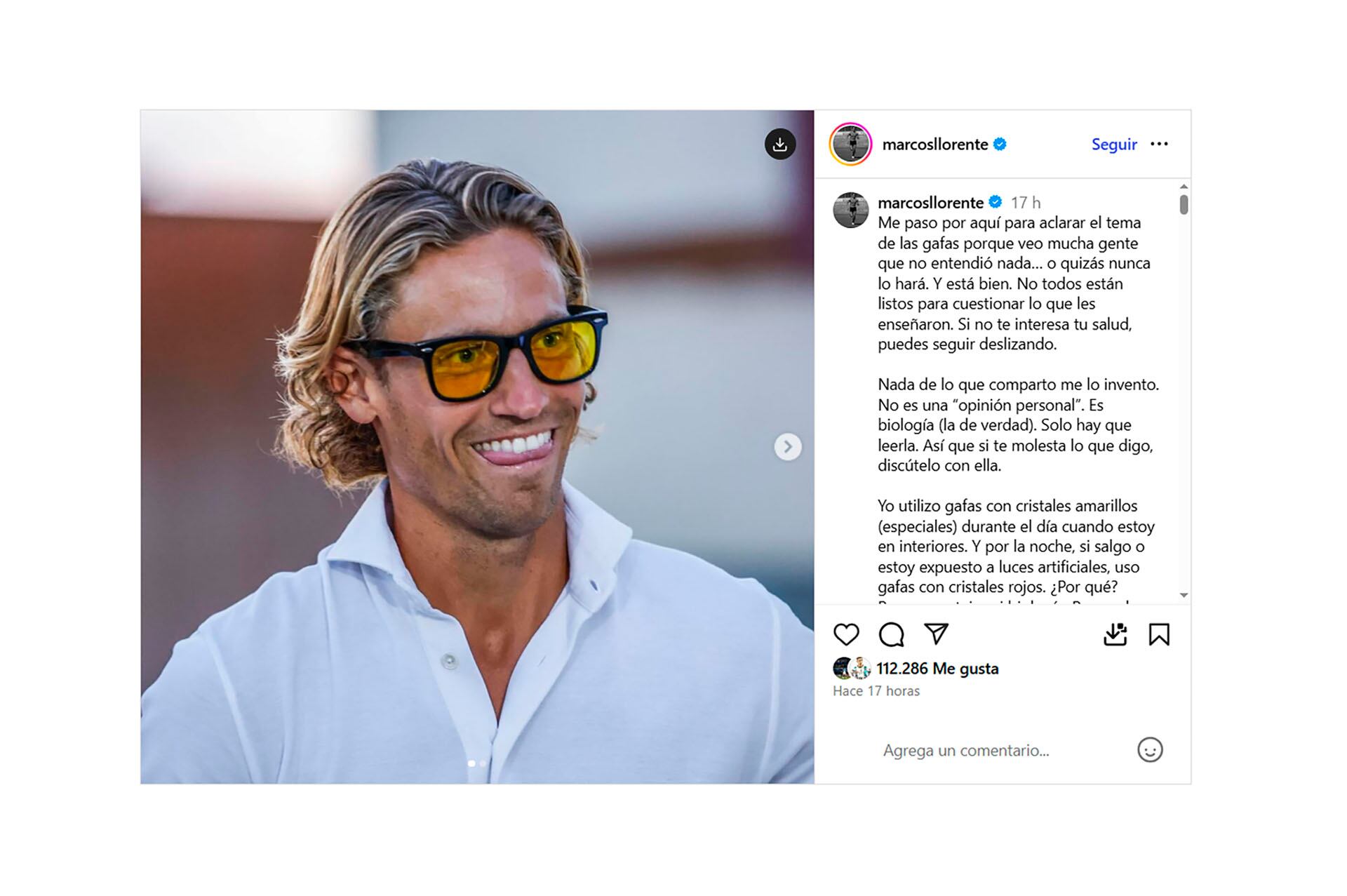 El comunicado de Llorente por el uso de gafas amarillas (@marcosllorente)