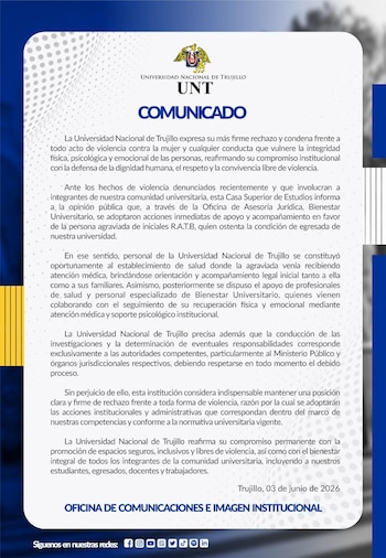 UNT condena presunto intento de feminicidio por parte de uno de sus alumnos. (Foto: FB/@UNT)
