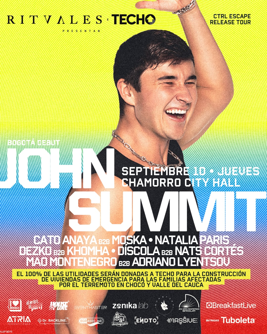 El concierto de John Summit se realizará el 10 de septiembre en Chamorro City Hall, en Bogotá, y contará con figuras como Cato Anaya y Natalia París en la alineación - crédito cortesía Breakfast Live