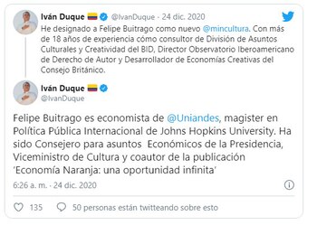 Iván Duque designa nuevo ministro