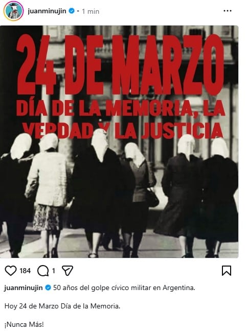 A 50 años del golpe de Estado, artistas de Argentina renovaron el reclamo de memoria, verdad y justicia en el Día de la Memoria (Instagram)
