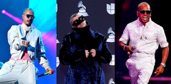 Combo de fotograf�as de archivo que muestra, desde la izquierda, a los artistas de m�sica urbana, el colombiano J Balvin y los puertorrique�os Bad Bunny y Ozuna. EFE/Archivo