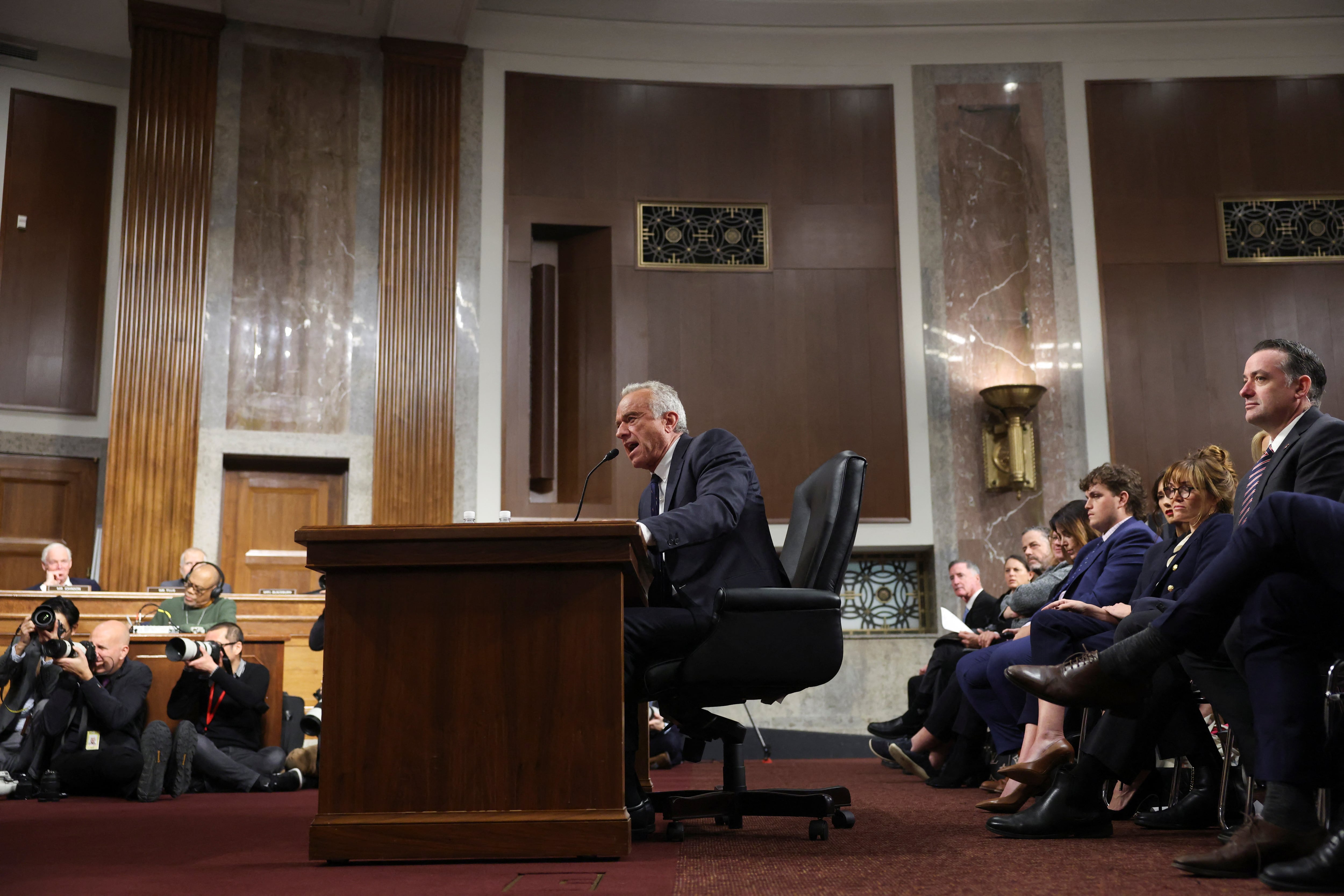 Robert F. Kennedy Jr., U.S. President Trump’s nominee to be secretary of Health and Human Services, testifies before a Senate Finance Committee confirmation hearing on Capitol Hill in Washington, U.S., January 29, 2025. REUTERS/Evelyn Hockstein