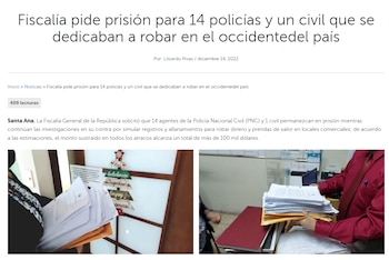 La Fiscalía General de la República procesó en 2022 a 14 agentes policiales que fingían allanamientos legales para robar en viviendas y comercios de Santa Ana (Cortesía FGR).