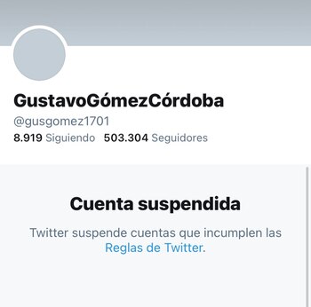 Cuenta suspendida de Gustavo Gómez
