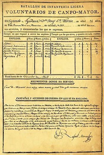Foja de Servicios San Martìn