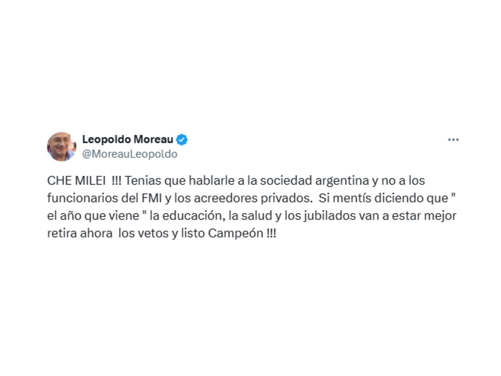 El mensaje de Leopoldo Moreau