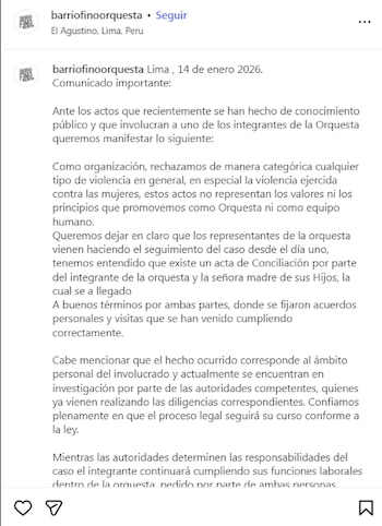 La agrupación decidió hablar a