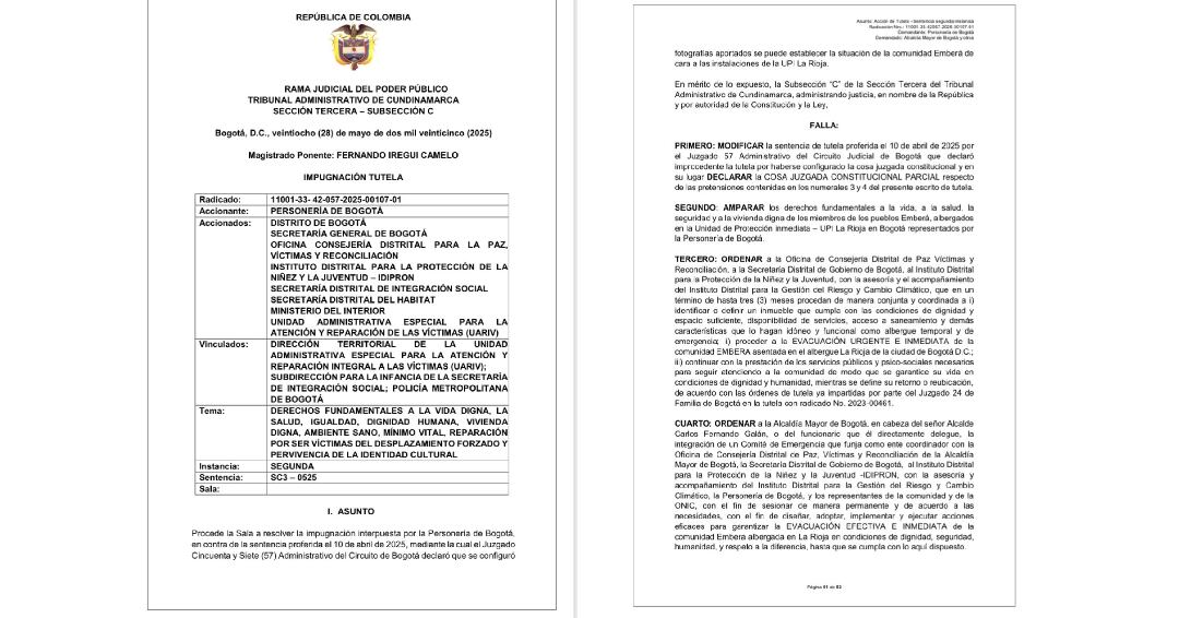 El Tribunal Administrativo de Cundinamarca ordenó el amparo de los derechos de la población indígena embera en la UPI La Rioja - crédito Redes sociales/X